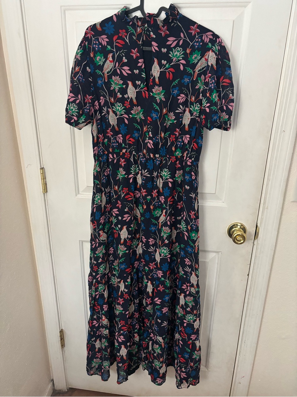 Boden Navy Maxi Dress with Floral & Bird Print